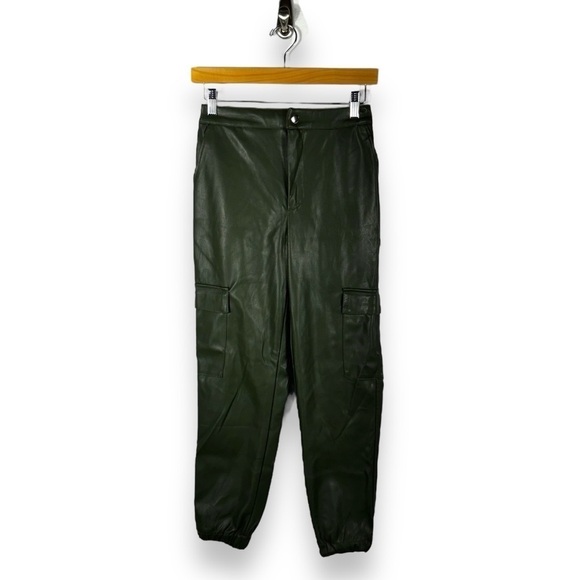 Love Tree Vegan Leather Cargo Jogger Pants, Olive Green, Size Small - Picture 1 of 12
